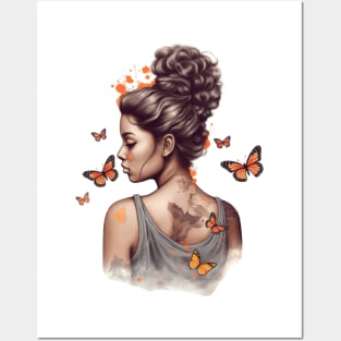 Afro Woman with Butterflies #2 Posters and Art